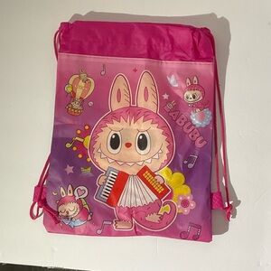 Cartoon Character Pink and Purple Drawstring Bag